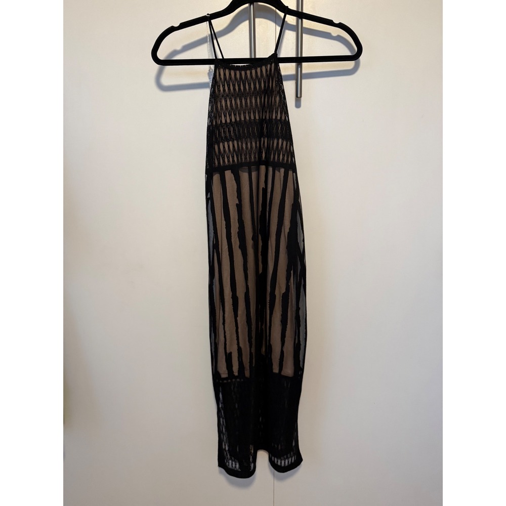 House of Harlow 1960 Vintage Black Lace Halter Boho Midi Dress Nude Lining XS